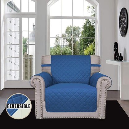 Easy-Going Reversible Couch Cover, Small Chair, Blue/Ivory | Machine Washable Slipcover For Dogs, Water Resistant Furniture Mat For Living Room, Non-Slip Sofa Cover, Pet Friendly