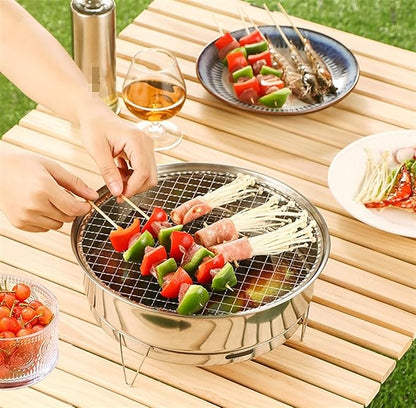 BBQ Grill Barbeque Grill Stainless Steel BBQ Charcoal Grill Desktop Disposable Barbecue Grill for Outdoor Barbeque Grill Camping (Silver 28 * 10.7cm)
