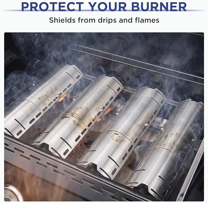 Universal Adjustable Grill Heat Plates, Heat Tents, Flame Tamer Burner Covers, Heavy Duty Heat Plate Shield, Stainless Steel Grill Replacement Parts, Extends from 12" up to 18" L, 4 Pack