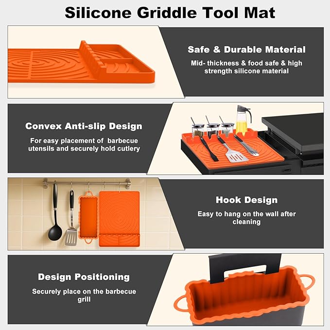36"Silicone Griddle Cover & 16"Griddle Accessories for Blackstone with Grease Cup Liner, 3PCS Heavy Duty Food Grade Silicone Grill Mat,BBQ Grill Mat All-Season Protection form Grease & Dirt
