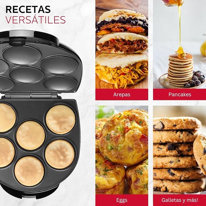 Holstein Housewares Non-Stick 6-Section Multi-Food Maker - Arepas, Mini Pancakes, Corncakes and More - Black,12 Inch