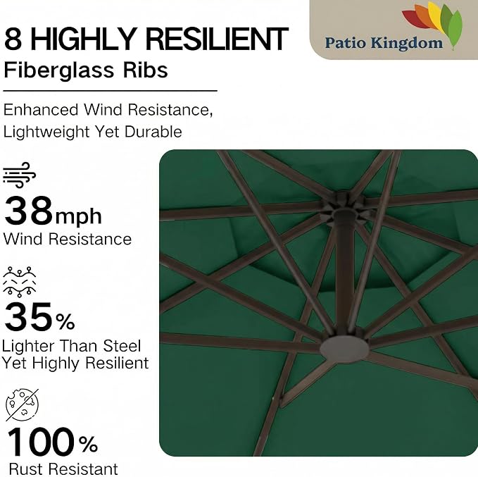 10FT Patio Umbrella Outdoor Market Umbrella with Crank and Tilt, 8 Flexible Fiberglass Ribs, UV-Resistant Waterproof Canopy for Patio, Deck, Garden, Backyard, Forest Green