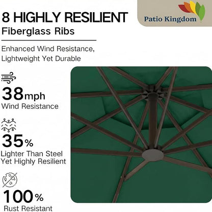 10FT Patio Umbrella Outdoor Market Umbrella with Crank and Tilt, 8 Flexible Fiberglass Ribs, UV-Resistant Waterproof Canopy for Patio, Deck, Garden, Backyard, Forest Green
