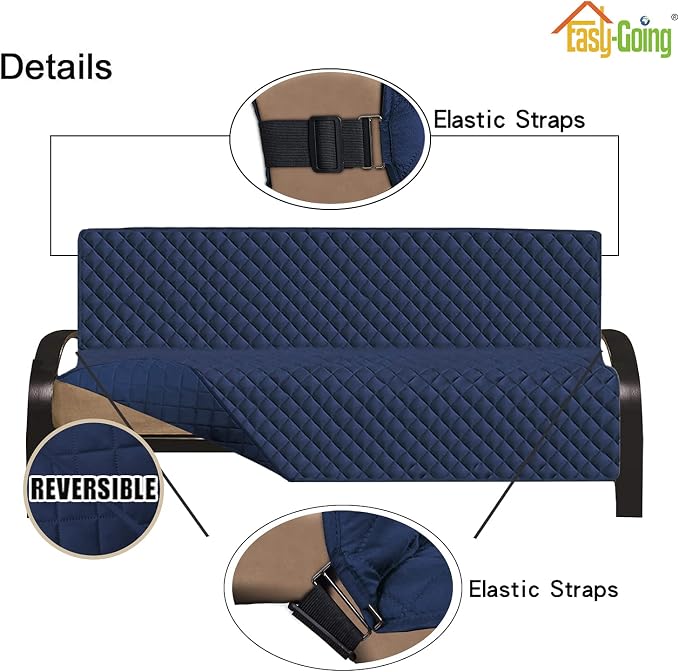 Easy-Going Reversible Couch Cover, Large Futon Sofa, Navy/Navy | Machine Washable Slipcover For Dogs, Water Resistant Furniture Mat For Living Room, Non-Slip Sofa Cover, Pet Friendly