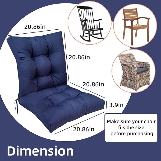 Outdoor Wicker Chair Cushions Set of 2 Solid Fluffy Patio Chair Cushion High Back Waterproof Patio Rocking Chair Replacement Pads for Outdoor Furniture Dark Grey 41.7"*20.8"*3.9"