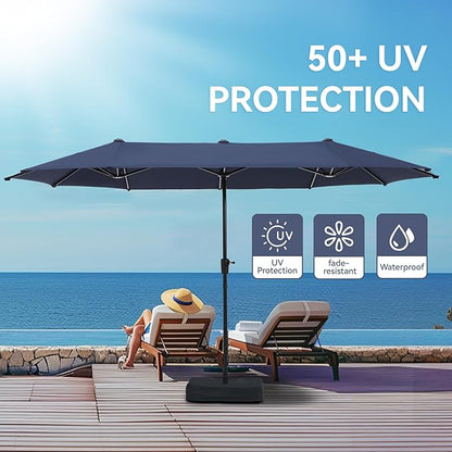 GREEN PARTY 13 ft Outdoor Patio Umbrella, Large Rectangular Table Umbrellas | Double-Sided, UV & Fade Resistant Canopy for Deck Poolside Garden Backyard, Market Umbrella with Crank & 1.5" Pole, Navy Blue