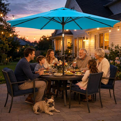 Sannwsg Outdoor Patio Umbrella,Table Umbrella with Push Button Crank,Market Umbrella with 8 Sturdy Ribs,Yard Umbrella