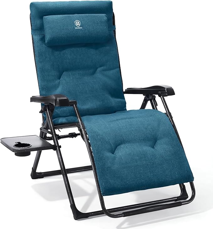 EVER ADVANCED Aluminum Zero Gravity Chair Oversized, 2.4" Thick Padded Reclining Lounge Chair with Adjustable Headrest & Side Table, Heavy Duty Support 350 lbs, Foldable for Outdoor & Indoor, Green