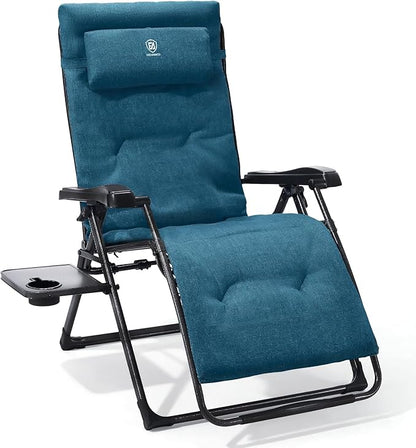 EVER ADVANCED Aluminum Zero Gravity Chair Oversized, 2.4" Thick Padded Reclining Lounge Chair with Adjustable Headrest & Side Table, Heavy Duty Support 350 lbs, Foldable for Outdoor & Indoor, Green