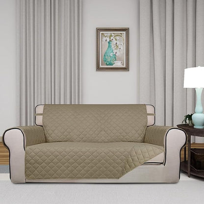PureFit Reversible Quilted Couch Covers for Dogs Loveseat Sofa Cover 54" | Beige/Beige, Water Resistant Couch Protector, Washable Pet Couch Cover with Non Slip and Elastic Straps For Kids