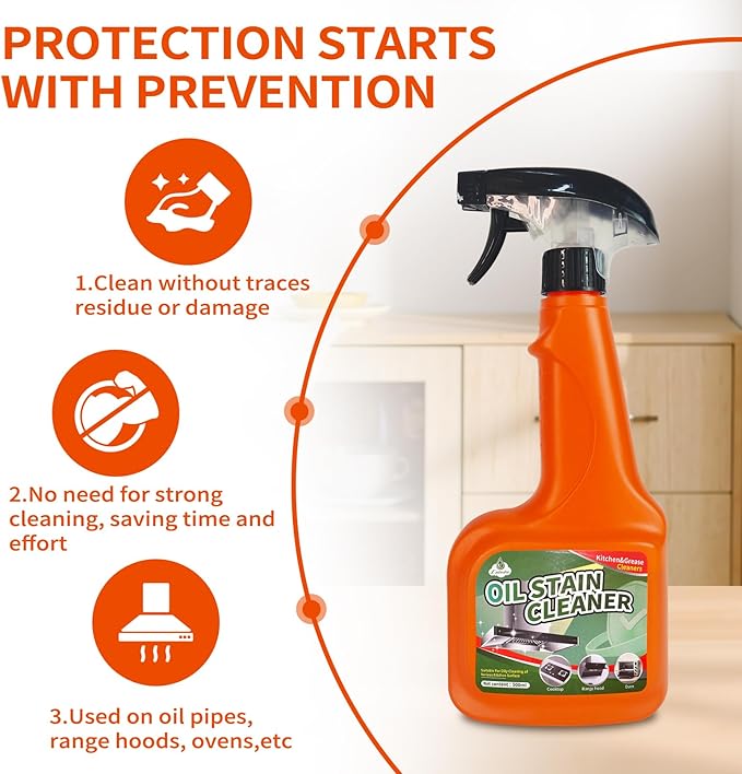Heavy Duty Kitchen Degreaser Spray, Fast Acting Grease Remover for Stove, Oven & Range Hood, Cuts Tough Grease, for Outdoor Cooking and Grill Cleaner Degreasing (2PCS)