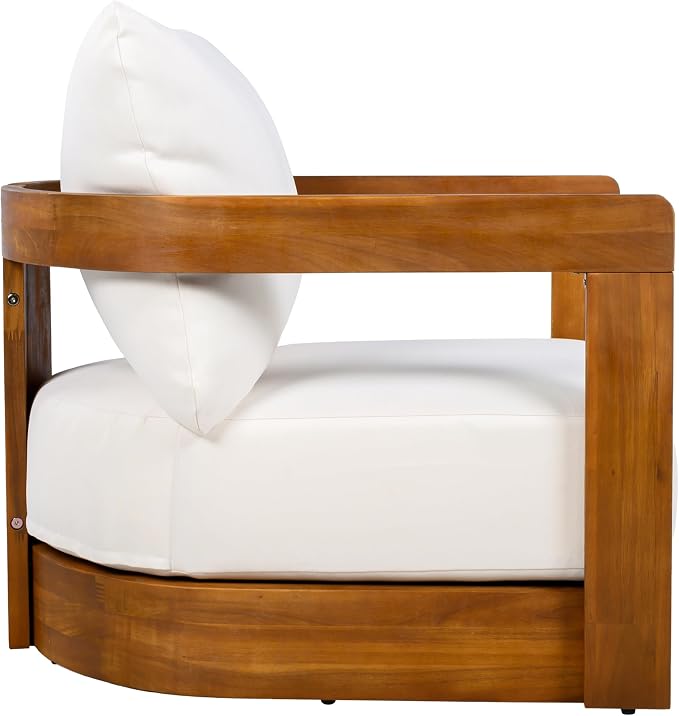 Christopher Knight Home Sylas Acacia Wood Lounge Chair Outdoor, Curved Tub Design Accent Chair with Weather Resistant Cushion, Comfy Low Profile Reading Seating for Garden/Backyard, Teak+ Beige