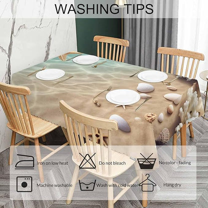 Starfish Dinner Table Cloths Tropical Ocean Beach Starfish Seashell Decorative Tablecloth for Rectangle Tables 52"X70", Heavy Duty Table Covers for Kitchen Patio Banquet Blue