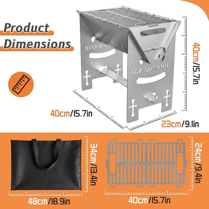 Portable Charcoal BBQ Grill, Extra Tall Heavy Duty Camping Safe | 15.7"x9.1"x15.7",2mm Steel Construction for Outdoor Cook, Family BBQ, Picnic，Detachable, Folds to 3cm Flat for Easy Storage
