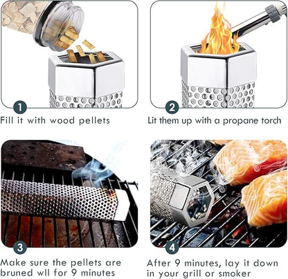 Smoke Tube - 12'' Smoke Tube for Pellet Grill 5 Hours of Billowing Smoke, Stainless Steel Pellet Smoker Tube for All Grill or Smoker, Hot or Cold Smoking