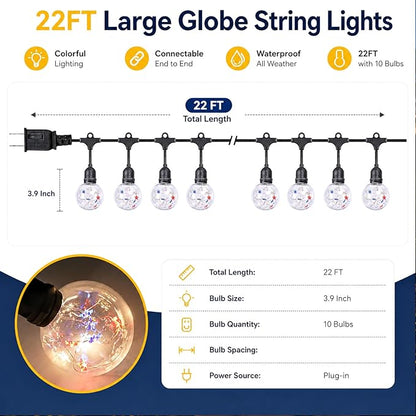 Vigdur 22Ft Patriotic String Lights, Red White Blue Globe String Lights Connectable with 10 Plastic Shatterproof LED Bulbs for Independence Day Patriotic Holidays Decoration