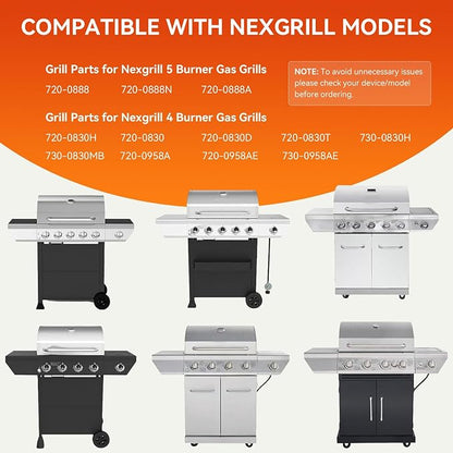 Grill Parts for Home Depot Nexgrill 4 Burner 720-0830H, 5 Burner 720-0888N, 720-0888 Gas Grill Models, Porcelain Steel Heat Plate Flame Tamer + 13 x 17 Cast Iron Grill Grates