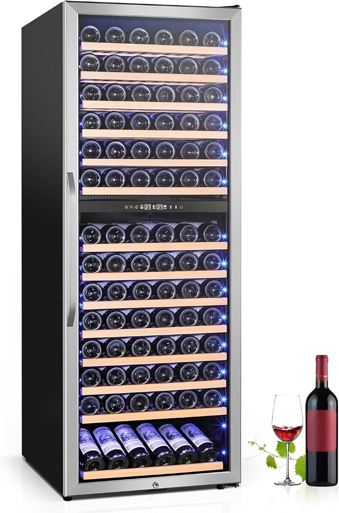Velivi Wine Fridge Freestanding Dual Temperature Zone, Wine Cooler Refrigerator for 154 Bottles, 24 Inch Wide Large Wine Cooler with Professional Temperature Control System, Quiet Operation