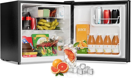 1.6 Cu Ft Mini Fridge with Freezer - 30dB Ultra Quiet Upright Freezer for Bedroom, Dorm & Office | Compact Fridge, Adjustable Thermostat, Reversible Door, ETL Certified