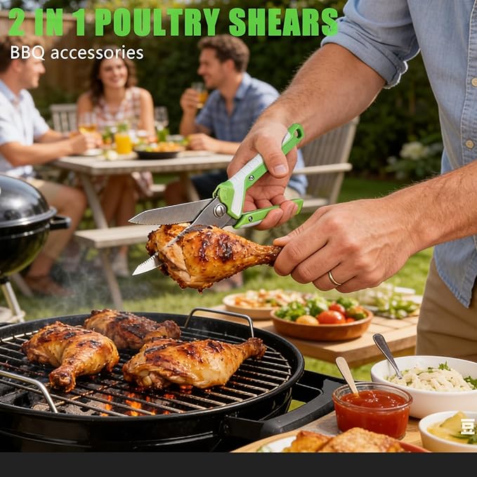 2 Piece Grilling Tool Set – 2-in-1 Scissors & Knife with Magnetic Sheath + Stainless Steel Tongs, High-Hardness Steel Shears - Grill Utensils Set, BBQ Grill Accessories Perfect Grill Gifts for Men