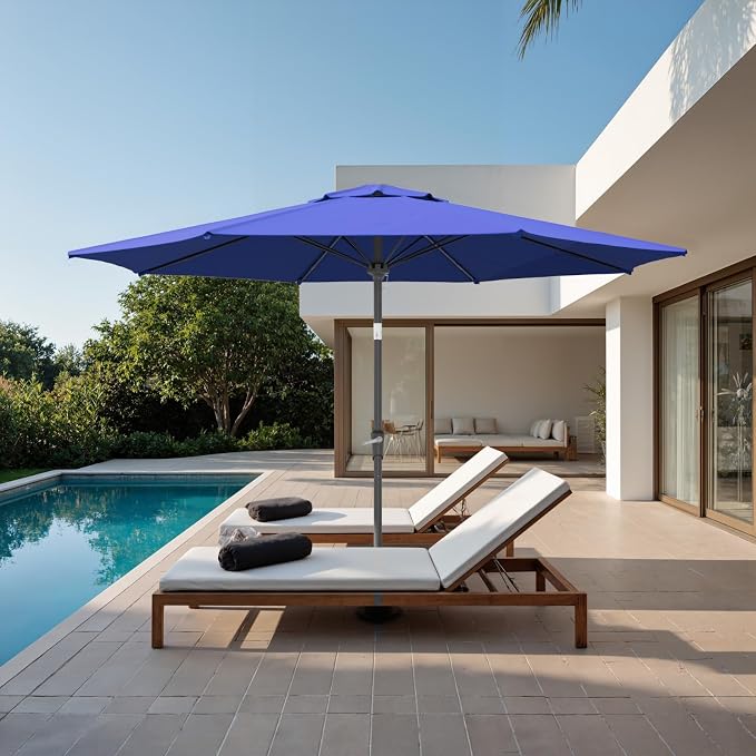 Sannwsg Patio Umbrellas, Pool Umbrella with 8 Sturdy Ribs, Outdoor Umbrella with Push Button Tilt/Crank, Deck Umbrellas, Market Umbrela Table for Backyard, Deck, Garden, Pool
