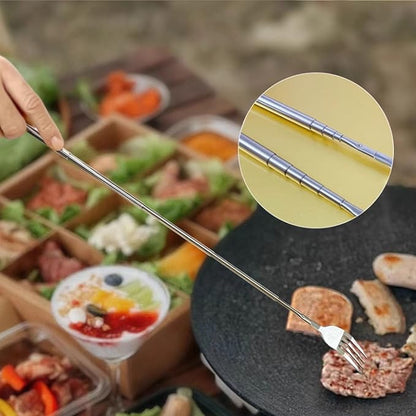 2PCS extendable fork set, stainless steel extendable camping barbecue fork, marshmallow grill stick, long handled dessert fruit fork, portable outdoor cooking tool