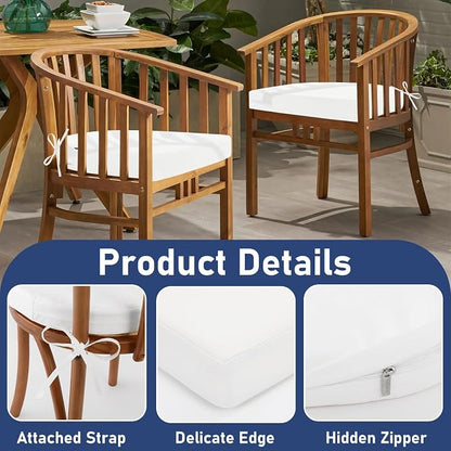Topotdor Outdoor Chair Cushions Set of 2, 17"x16"x2" Waterproof Patio Chair Cushions for Outdoor Furniture, Round Corner Outdoor Seat Chair Pads with Ties for Patio Garden Dining Office, White