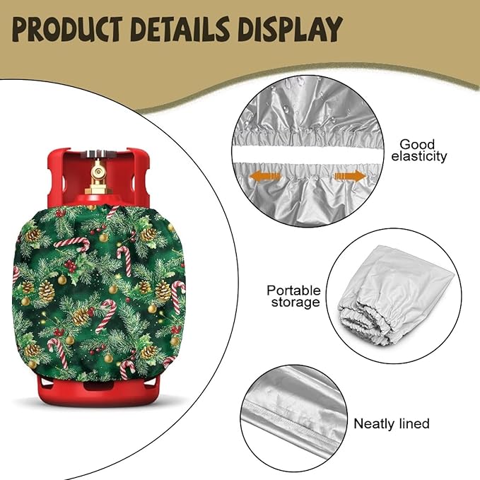 Xmas Tree Propane Tank Cover 20lb Christmas Gas Tank Cylinder Cover for All Season Heavy Duty RV Gas Cylinder Protector for Outdoor Gift for Holiday