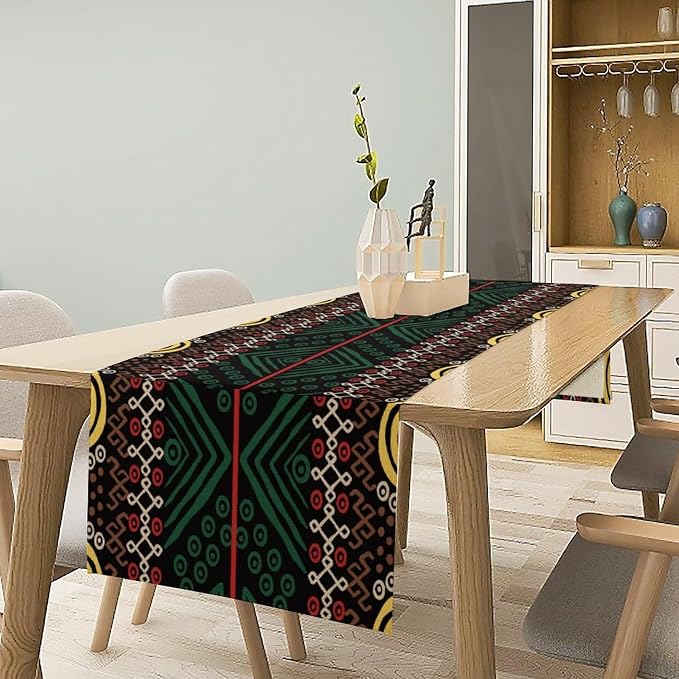 African Geometric Tribal Table Runner Vintage Abstract Ethnic Aztec Traditional Seasonal Summer Holiday Dinner Runner for Farmhouse Kitchen Dinner Table Party Decoration 13x70in
