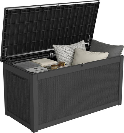 Outdoor Storage Box 320GAL Waterproof Resin Deck Box,UV-Resistant Lockable Delivery Bin for Garden Tools,Large Patio Outside Cushions,Pool Accessories Supplies,Chest,Furniture,Package,Black