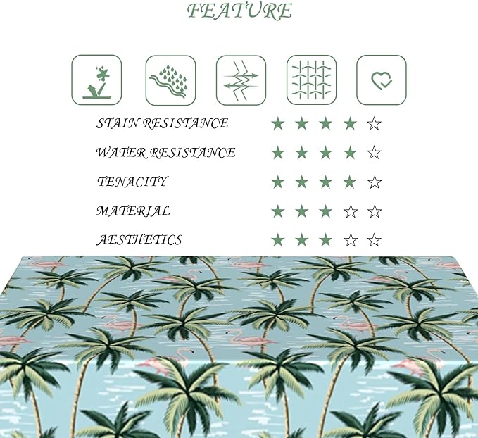 52x70 Inch Summer Rectangular Tablecloth Vintage Tropical Flamingo Palm Tree Light Blue Table Cloth Washable Durable Table Cover for Kitchen Coastal Home BBQ Picnic Beach Party