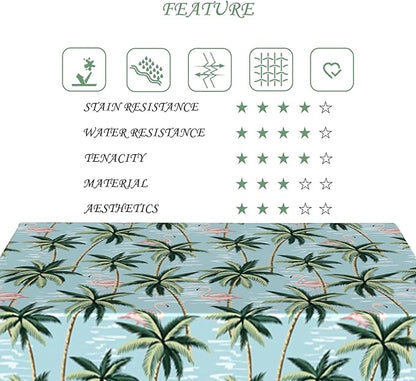 60x120 Inch Summer Rectangular Tablecloth Vintage Tropical Flamingo Palm Tree Light Blue Table Cloth Washable Durable Table Cover for Kitchen Coastal Home BBQ Picnic Beach Party