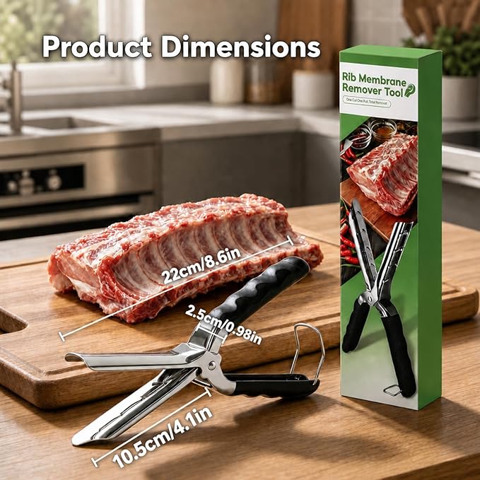 Rib Membrane Removal Tool, Stainless Steel Cooking Accessories, Ergonomic BBQ Accessories, Dishwasher Safe Grilling Accessories, Barbecue Tool Set - Gift for Men (Dark Black)