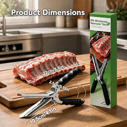 Rib Membrane Removal Tool, Stainless Steel Cooking Accessories, Ergonomic BBQ Accessories, Dishwasher Safe Grilling Accessories, Barbecue Tool Set - Gift for Men (Dark Black)