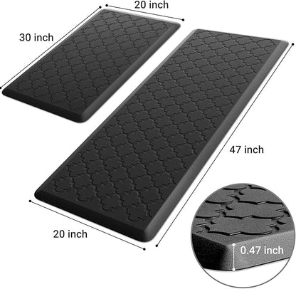 Kitchen Mat [2 PCS] Cushioned Anti-Fatigue Floor Mat Water Resistant Non-Skid Kitchen Mats and Rugs Ergonomic Comfort Foam Kitchen Rugs Standing Mat for Floor Office Sink (Black,20"x30"+20"x47")