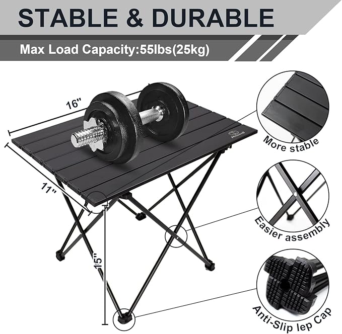 MSSOHKAN Camping Table Folding Portable Camp Side Table Aluminum Lightweight Carry Bag Beach Outdoor Hiking Picnics BBQ Cooking Dining Kitchen