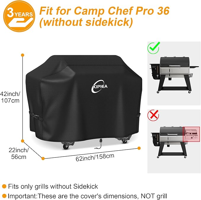 Kipiea 600D Heavy Duty Pellet Grill Cover for Camp Chef Woodwind Pro 36 & Woodwind 36, Waterproof Wood Pellet Smoker Cover with Windproof Buckles, UV Resistant, No Tear, No Fading
