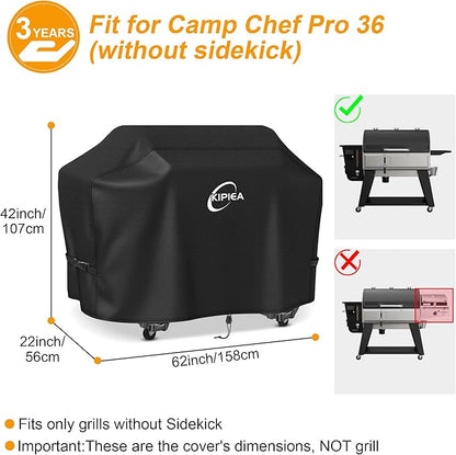 Kipiea 600D Heavy Duty Pellet Grill Cover for Camp Chef Woodwind Pro 36 & Woodwind 36, Waterproof Wood Pellet Smoker Cover with Windproof Buckles, UV Resistant, No Tear, No Fading