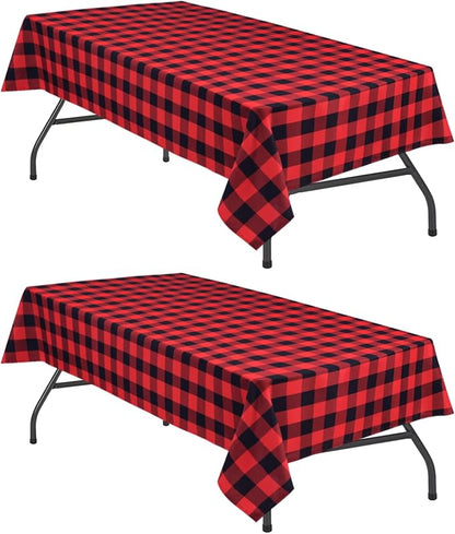 Hiasan Christmas Red and Black Plaid Tablecloth Waterproof, 2 Pack, 60 x 102 inch - Checkered Table Cloth Rectangle for Party/Dining/Family Gathering