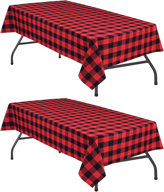 Hiasan Christmas Red and Black Plaid Tablecloth Waterproof, 2 Pack, 60 x 102 inch - Checkered Table Cloth Rectangle for Party/Dining/Family Gathering