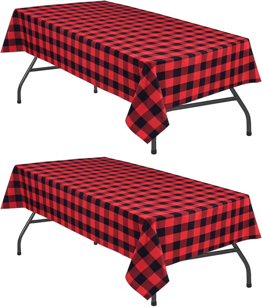 Hiasan Christmas Red and Black Plaid Tablecloth Waterproof, 2 Pack, 54 x 80 inch - Checkered Table Cloth Rectangle for Party/Dining/Family Gathering