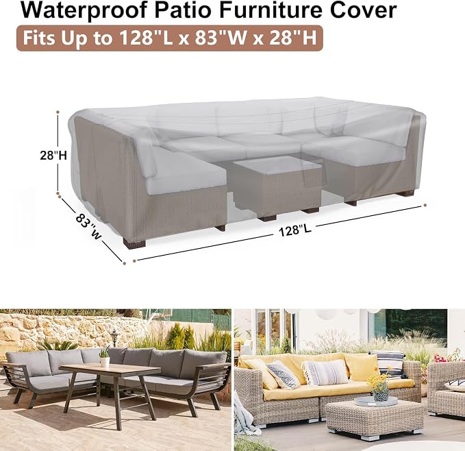 Waterproof Outdoor Patio Furniture Covers 128"L×83"W×28"H Black | Rain, Dust & UV Protection; Heavy-duty Oxford Resists Tears & Fading; Keeps Dining Tables & Chair Sets Dry on Patio & Deck
