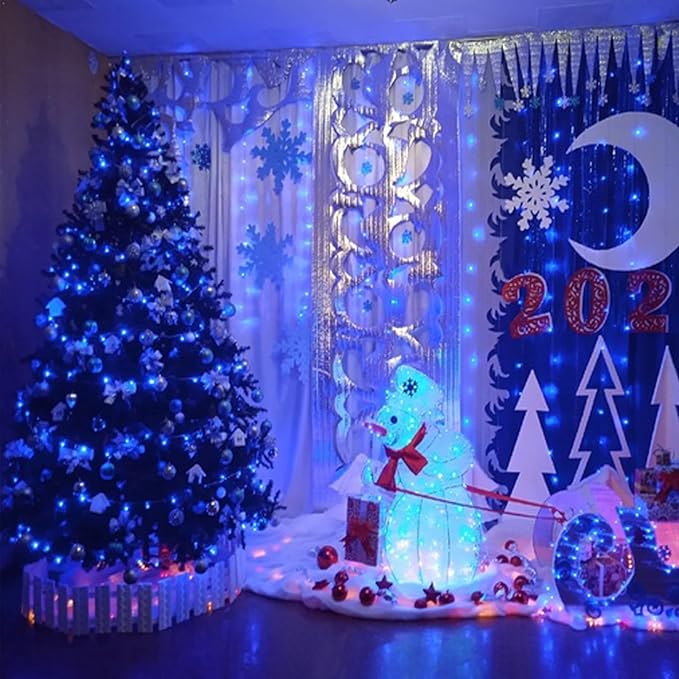 YEGUO 66ft 200 LED Blue String Lights Outdoor Waterproof, Green Wire Christmas Lights Indoor, 8 Modes Twinkle Tree Lights Plug in with Memory Timer