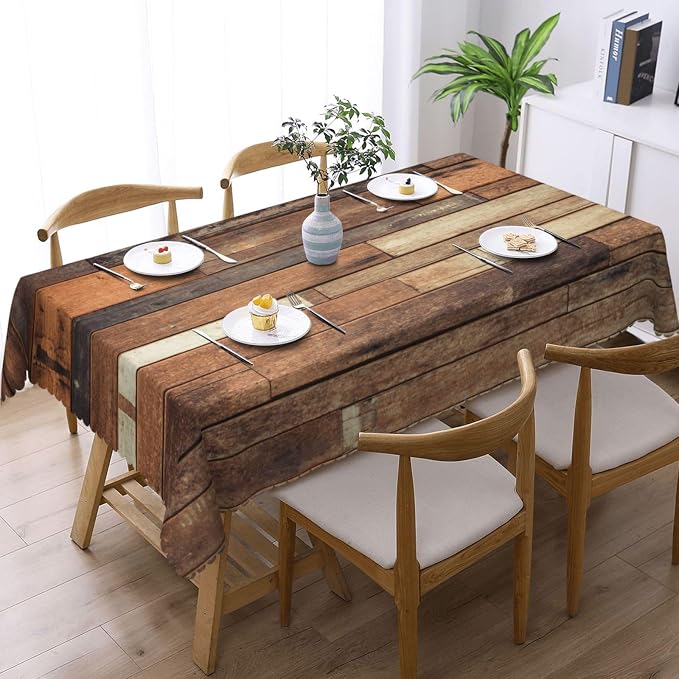 Wooden Print Rustic Rectangular Tablecloth, Old Wood Plank Table Cloth Washable Tablecloths Decorative Table Cover for Kitchen, Dining, or Parties 54x72 Inches