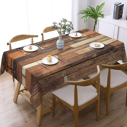 Wooden Print Rustic Rectangular Tablecloth, Old Wood Plank Table Cloth Washable Tablecloths Decorative Table Cover for Kitchen, Dining, or Parties 54x72 Inches