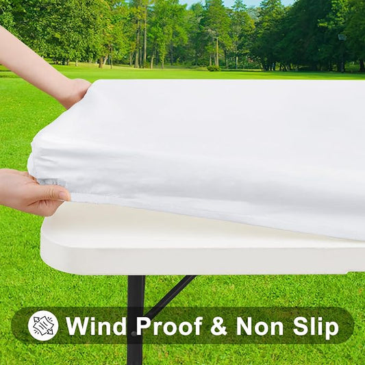 Smiry Rectangle Tablecloth, Elastic Fitted Flannel Backed Vinyl Tablecloths for 6ft Folding Tables, Waterproof Wipeable Table Covers for Indoor, Outdoor, Picnic and Camping (White, 30"x72")