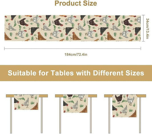 Chicken Hen Table Runner, Black White Eggs Plaid Polka Dots Farm Kitchen Dining Table Home Kitchen Dining Table Indoor Outdoor Farmhouse Decor 13x120 Inch