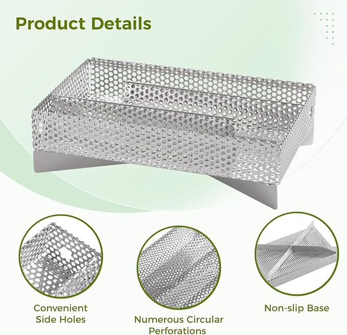 Smoker Tray 12 Hours Pellet Maze Smoker Tray, 5 x 8 Inch Stainless Steel Pellet Smoker Basket, Anti-slip Smoke Generator, Perfect for Hot and Cold Smoking Meat, Fish, Cheese