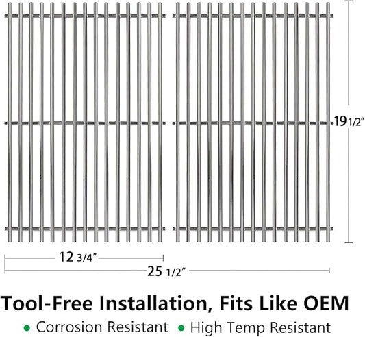 Hongso 7MM 304 Stainless Steel Grill Grates for Weber Genesis 300 Series, Cooking Grids 19.5 Inch for Genesis E310 E320 E330 S310 S320 S330 EP310 EP320 EP330 Grills, Replacement Parts for 7524 7528