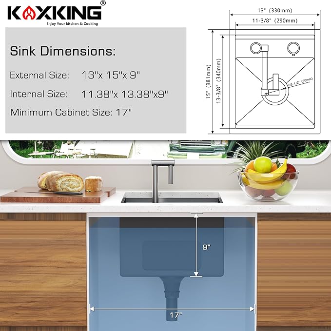 RV Kitchen Sink 13x15 Inch with Foldable Faucet, Nano Silver 16 Gauge Stainless Steel Undermount Workstation Sink with Cutting Board Cover, Bottom Grid & Drain Kit